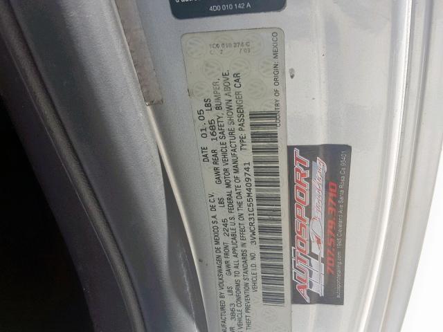 3VWCR31C55M409741 - 2005 VOLKSWAGEN NEW BEETLE ვერცხლისფერი ფოტო 10