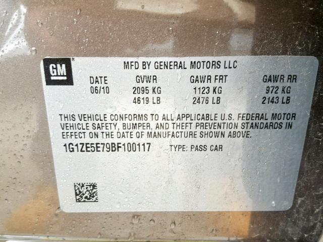 1G1ZE5E79BF100117 - 2011 CHEVROLET MALIBU LTZ CHARCOAL photo 10