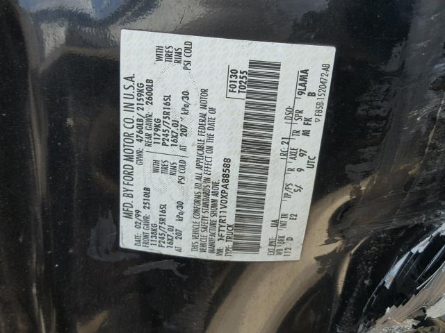 1FTYR11V0XPA88588 - 1999 FORD RANGER BLACK photo 10