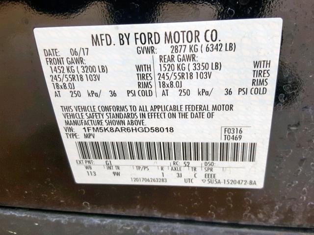 1FM5K8AR6HGD58018 - 2017 FORD EXPLORER P TWO TONE photo 10