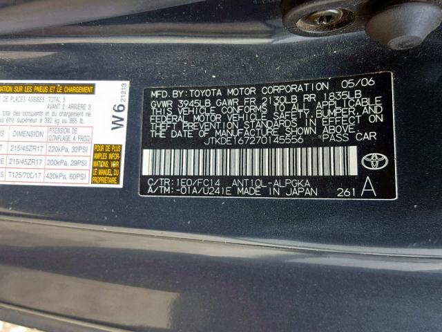 JTKDE167270145556 - 2007 TOYOTA SCION TC GRAY photo 10