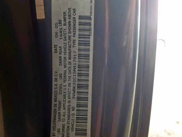 3VWBK31C15M417917 - 2005 VOLKSWAGEN NEW BEETLE Boz foto 10