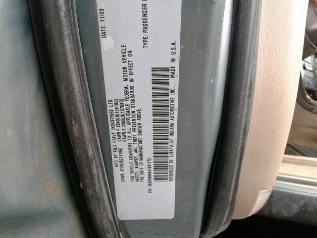 4S3BH806647631272 - 2004 SUBARU LEGACY OUT GREEN photo 10