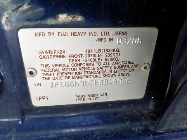 JF1GG67636G815936 - 2006 SUBARU IMPREZA 2.5I SPORTS WAGON  photo 10