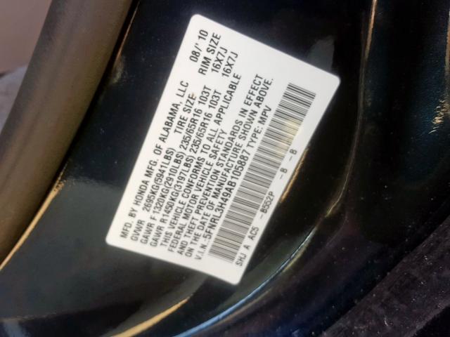 5FNRL3H49AB105887 - 2010 HONDA ODYSSEY EX  photo 10