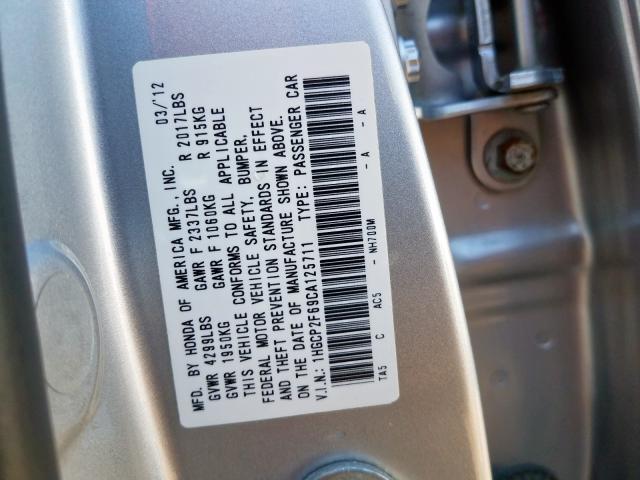 1HGCP2F69CA125711 - 2012 HONDA ACCORD SE  photo 10