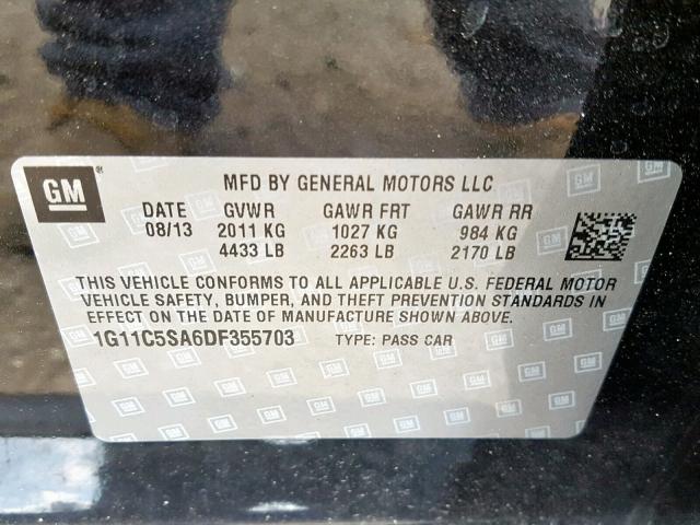 1G11C5SA6DF355703 - 2013 CHEVROLET MALIBU 1LT 黑色 照片 10