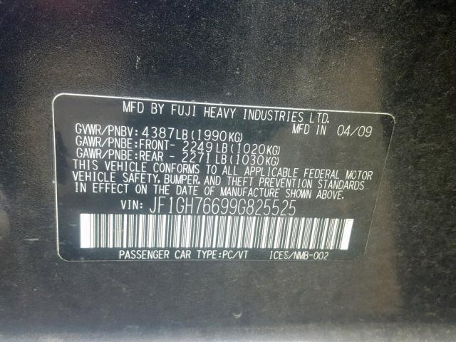 JF1GH76699G825525 - 2009 SUBARU IMPREZA WR GRAY photo 10