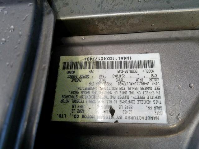 1N4AL11DX4C177491 - 2004 NISSAN ALTIMA BASE  photo 10