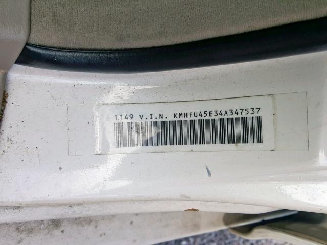 KMHFU45E34A347537 - 2004 HYUNDAI XG 350 WHITE photo 10