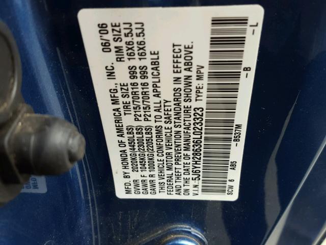 5J6YH28636L023323 - 2006 HONDA ELEMENT EX BLUE photo 10