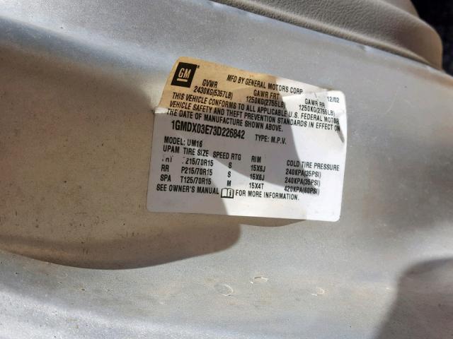 1GMDX03E73D226842 - 2003 PONTIAC MONTANA SILVER photo 10