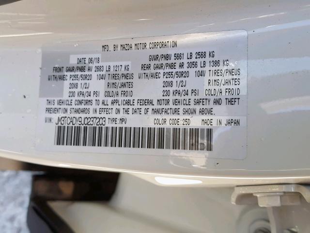 JM3TCADY9J0237203 - 2018 MAZDA CX-9 GRAND WHITE photo 10