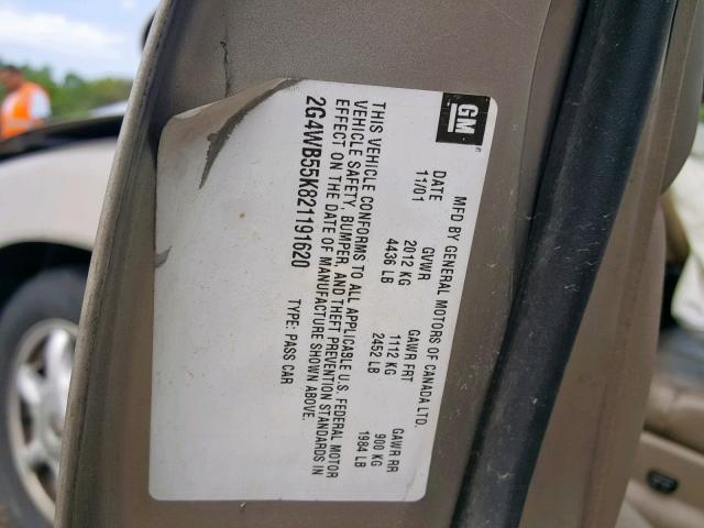 2G4WB55K821191620 - 2002 BUICK REGAL LS GOLD photo 10