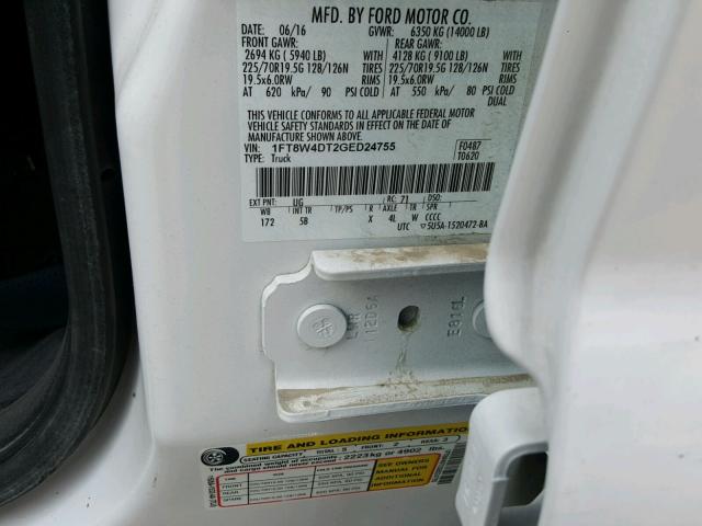 1FT8W4DT2GED24755 - 2016 FORD F450 SUPER WHITE photo 10