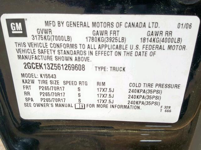 2GCEK13Z561269608 - 2006 CHEVROLET SILVERADO BLACK photo 10