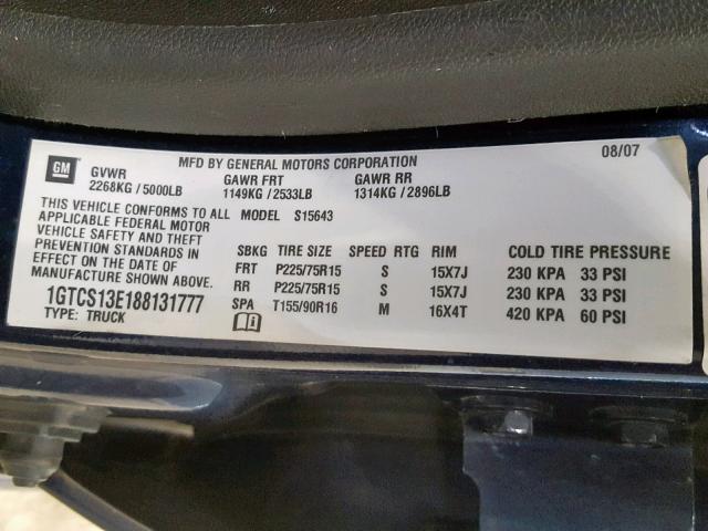 1GTCS13E188131777 - 2008 GMC CANYON BLUE photo 10