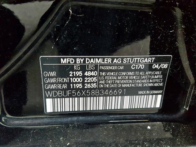 WDBUF56X58B346691 - 2008 MERCEDES-BENZ E 350 BLACK photo 10