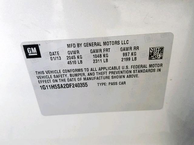 1G11H5SA2DF240355 - 2013 CHEVROLET MALIBU LTZ ვერცხლისფერი ფოტო 10