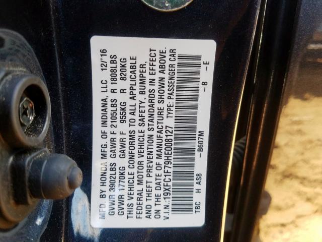 19XFC1F79HE008127 - 2017 HONDA CIVIC EXL 蓝色 照片 10