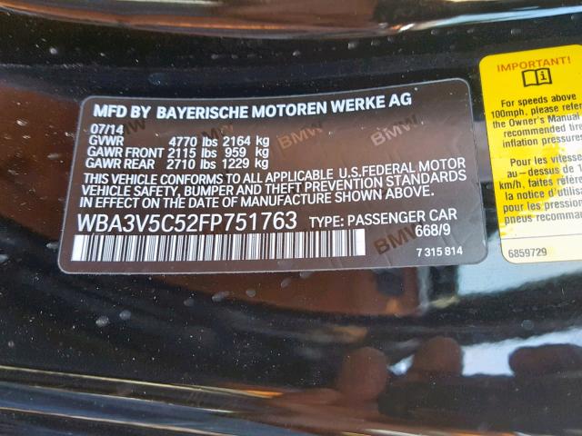 WBA3V5C52FP751763 - 2015 BMW 428 I BLACK photo 10