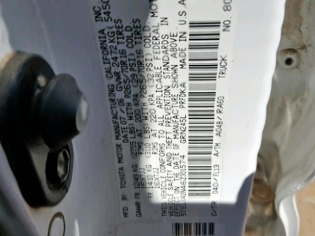 5TELU42N46Z301574 - 2006 TOYOTA TACOMA DOU 白色 照片 10