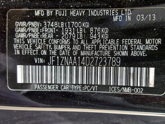 JF1ZNAA14D2723789 - 2013 TOYOTA SCION FR-S BLACK photo 10