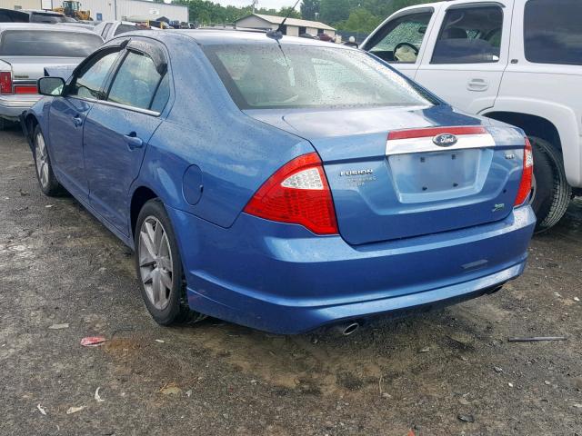 3FAHP0JG5AR285280 - 2010 FORD FUSION SEL BLUE photo 3