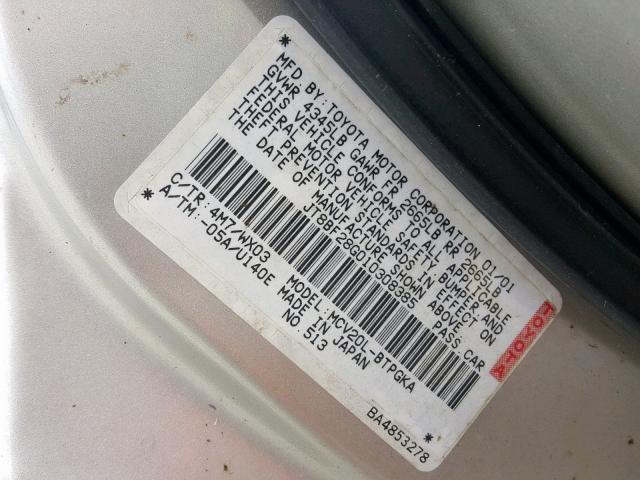 JT8BF28G010308385 - 2001 LEXUS ES 300 SILVER photo 10