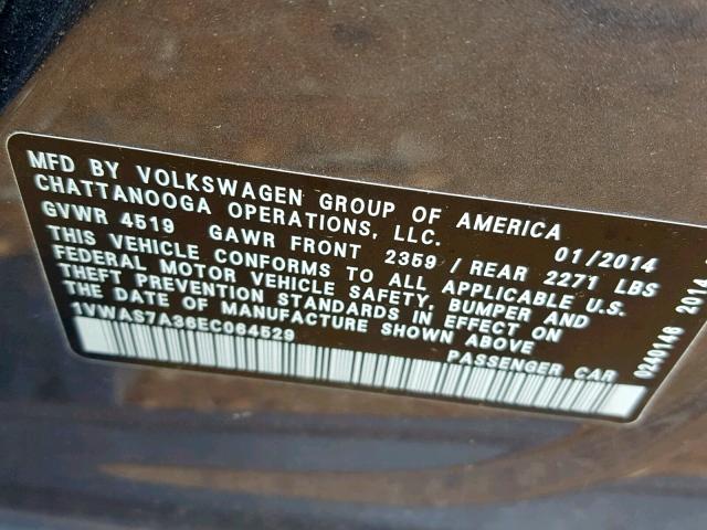 1VWAS7A36EC064529 - 2014 VOLKSWAGEN PASSAT S CHARCOAL photo 10