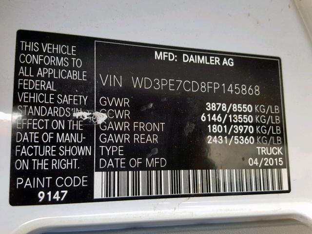 WD3PE7CD8FP145868 - 2015 MERCEDES-BENZ SPRINTER 2 WHITE photo 10