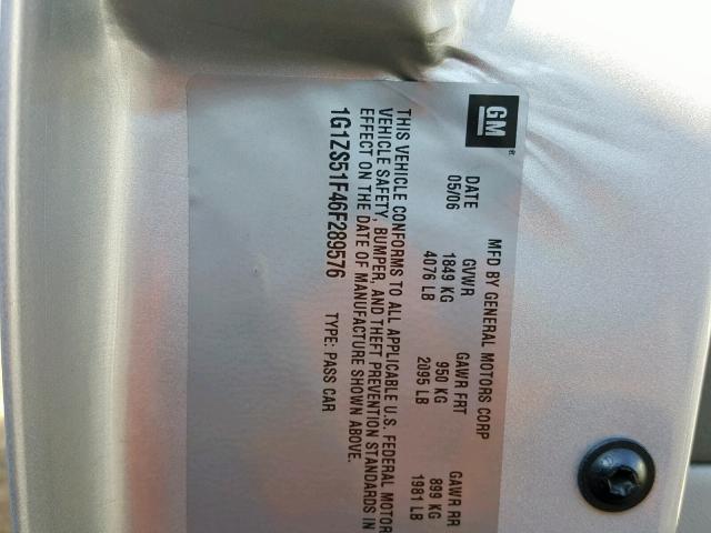 1G1ZS51F46F289576 - 2006 CHEVROLET MALIBU LS SILVER photo 10