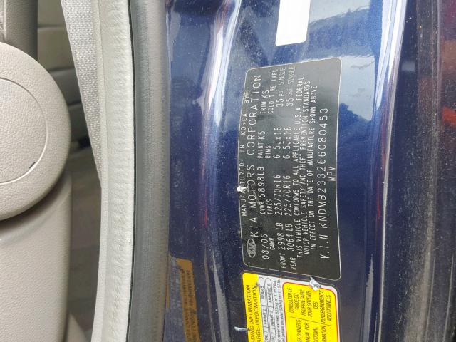 KNDMB233266080453 - 2006 KIA SEDONA EX BLUE photo 10