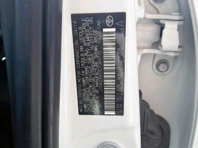 JTDKDTB31E1069772 - 2014 TOYOTA PRIUS C WHITE photo 10