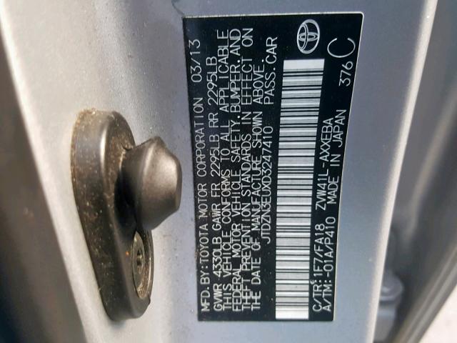 JTDZN3EUXD3247410 - 2013 TOYOTA PRIUS V SILVER photo 10