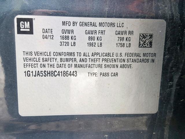 1G1JA5SH8C4186443 - 2012 CHEVROLET SONIC LS GRAY photo 10