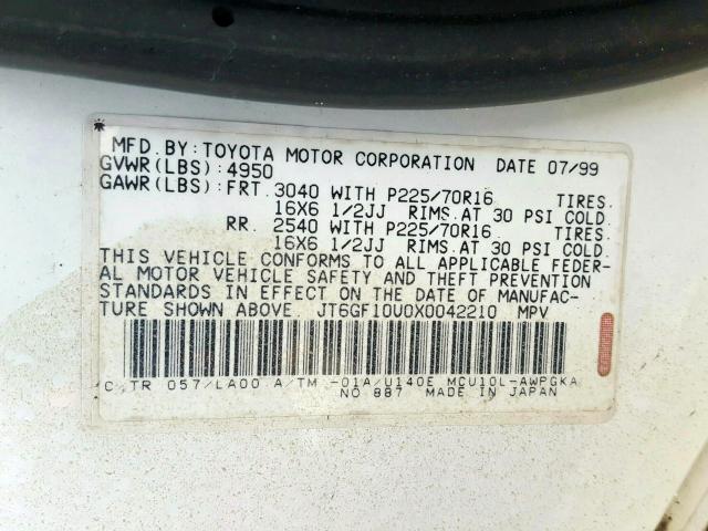 JT6GF10U0X0042210 - 1999 LEXUS RX 300  photo 10