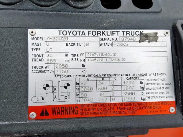 87948 - 2004 TOYOTA FORKLIFT ORANGE photo 10