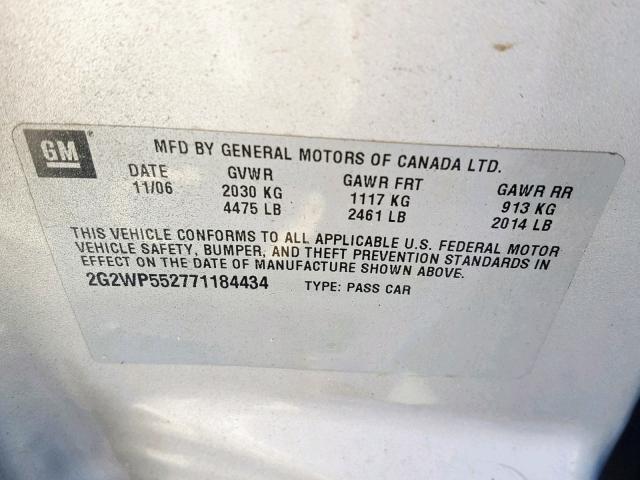 2G2WP552771184434 - 2007 PONTIAC GRAND PRIX 灰色 照片 10