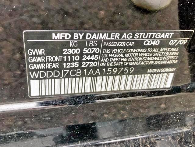 WDDDJ7CB1AA159759 - 2010 MERCEDES-BENZ CLS 550 BLACK photo 10