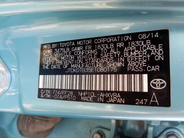 JTDKDTB35E1080175 - 2014 TOYOTA PRIUS C  photo 10