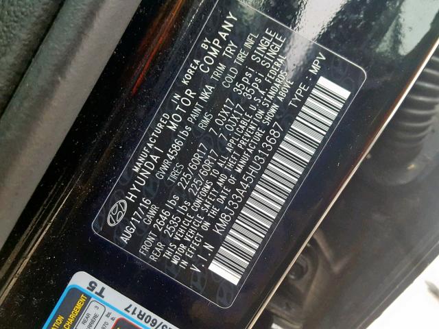 KM8J33A45HU313687 - 2017 HYUNDAI TUCSON LIM BLACK photo 10