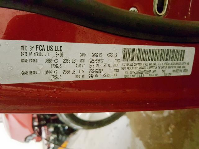 1C4NJDBB9GD780897 - 2016 JEEP COMPASS SP 红色 照片 10