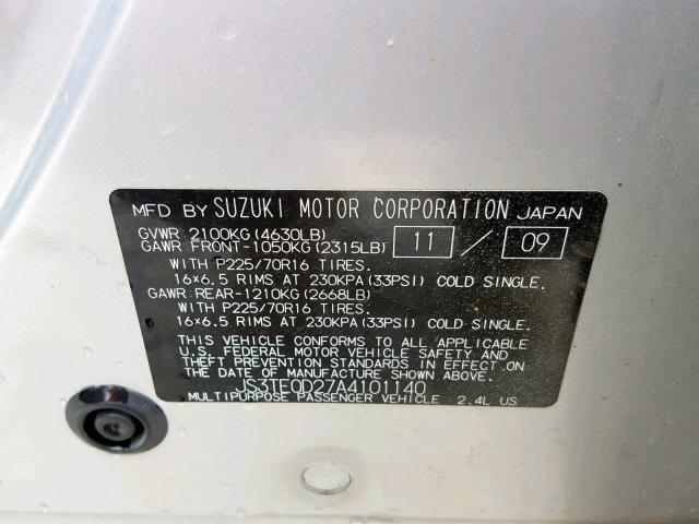 JS3TE0D27A4101140 - 2010 SUZUKI GRAND VITA SILVER photo 10