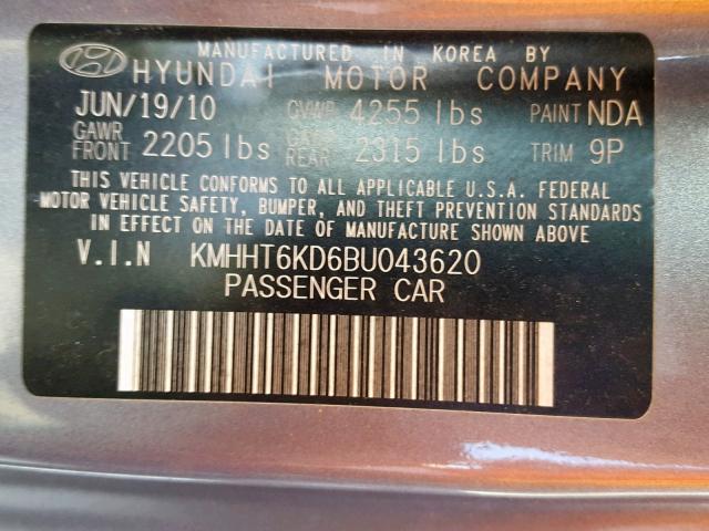 KMHHT6KD6BU043620 - 2011 HYUNDAI GENESIS CO CHARCOAL photo 10