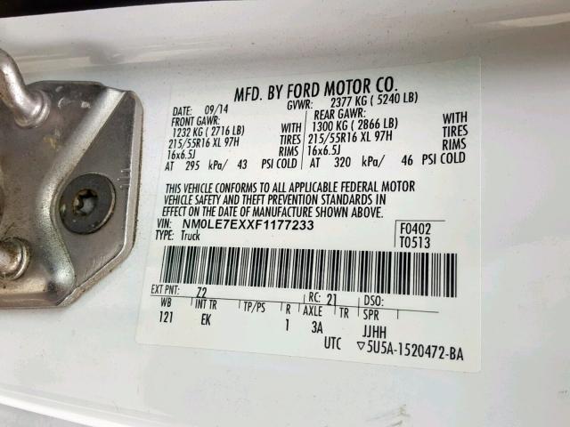 NM0LE7EXXF1177233 - 2015 FORD TRANSIT CO TWO TONE photo 10