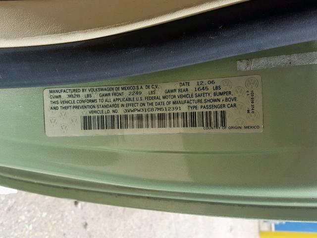 3VWPW31C87M512391 - 2007 VOLKSWAGEN NEW BEETLE Yaşıl foto 10