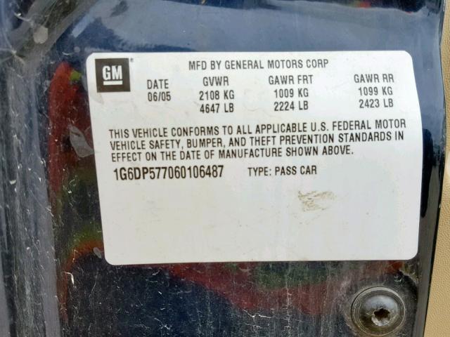 1G6DP577060106487 - 2006 CADILLAC CTS HI FEA BLUE photo 10