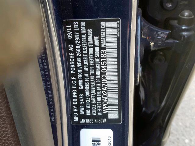 WP0AD2A70CL045183 - 2012 PORSCHE PANAMERA S BLUE photo 10