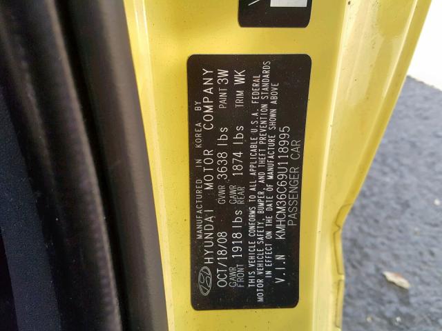 KMHCM36C69U118995 - 2009 HYUNDAI ACCENT GS YELLOW photo 10